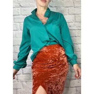 Vintage 80's  Susan Hutton Vibrant Turquoise Button Up Blouse